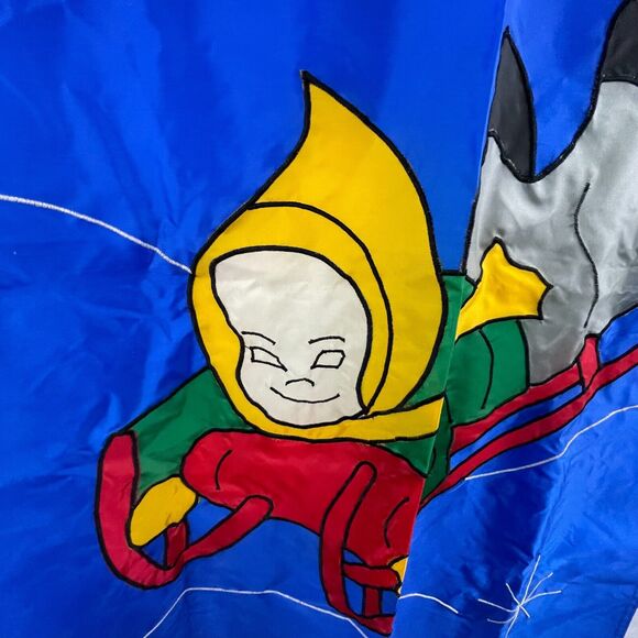 Vintage custom LG outdoor flag hand stitch blue child sledding theme 35" x 53" - Picture 5 of 15